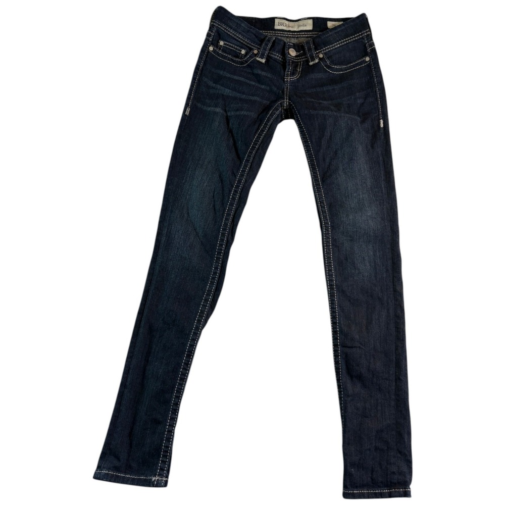 BKE Buckle Stella Skinny Jeans Women 24 (29x32.5) Blue Whiskered Denim Dark Wash